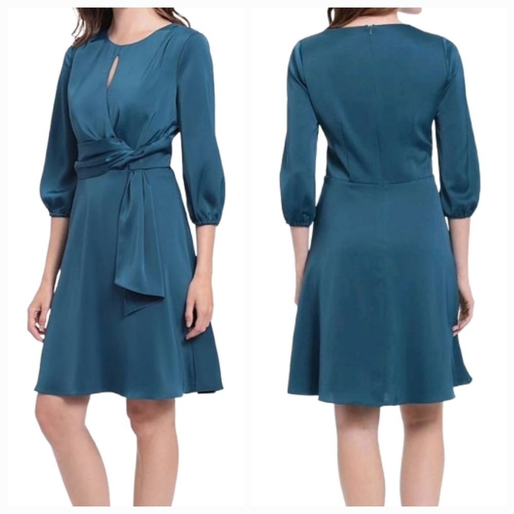 London Times Womens Teal Color Satin Dress Sz 10